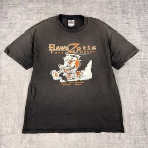 Bike Rally Shirt Mens XL Black Vintage Y2K Hawg Zotic Port Dover Faded Grunge